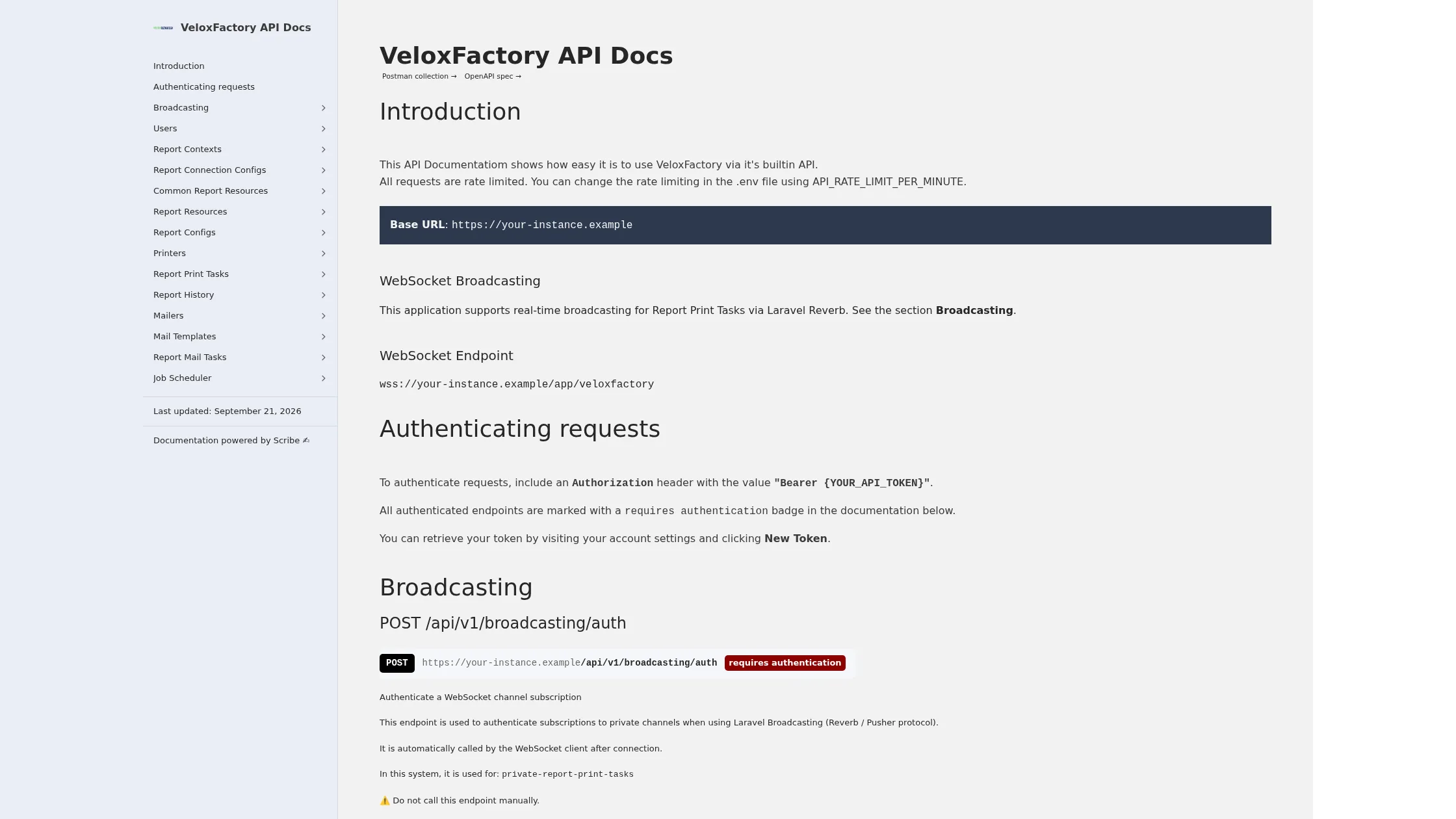 Interactive API reference with a test console