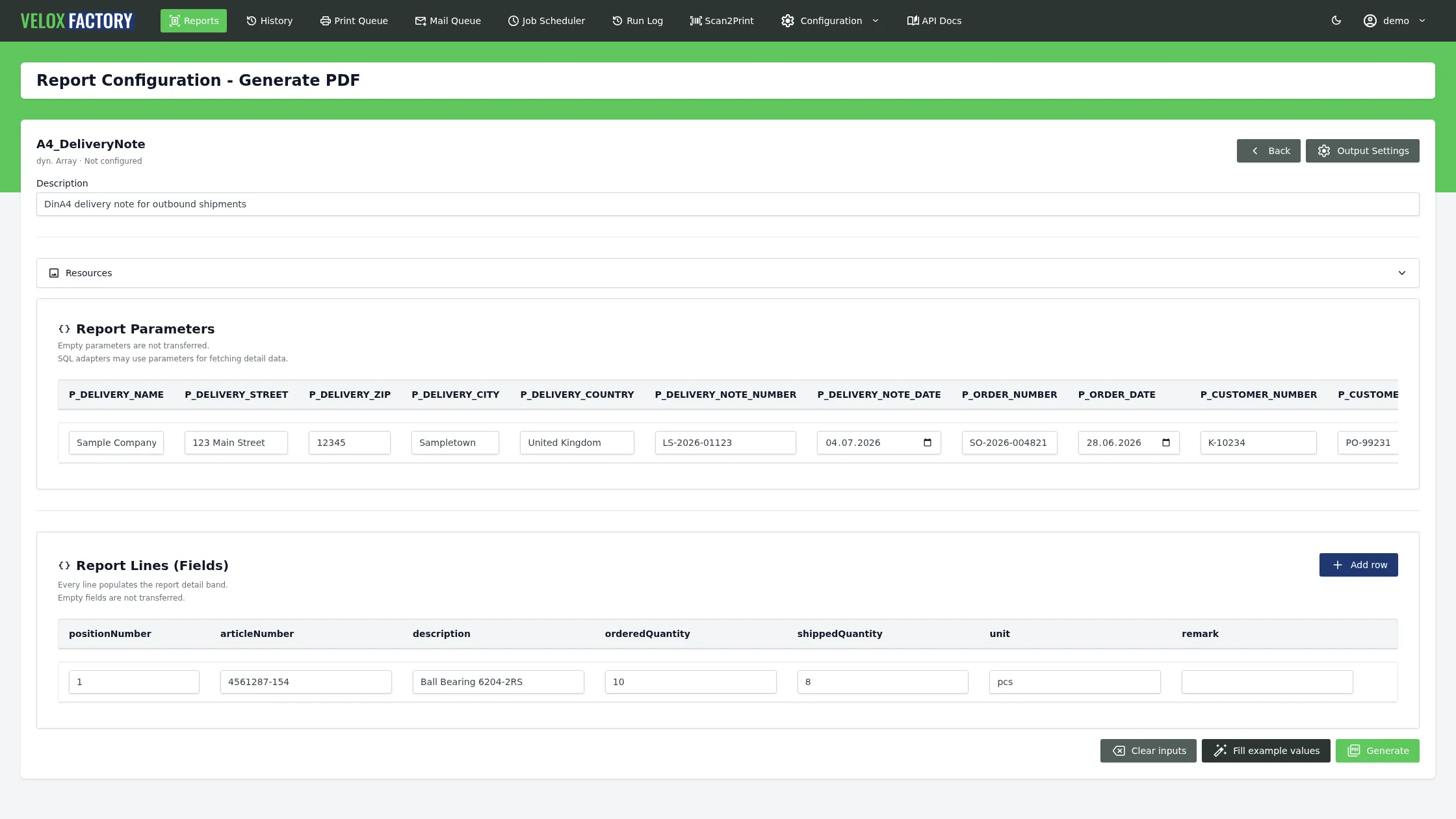 Generate PDF page with a parameter form